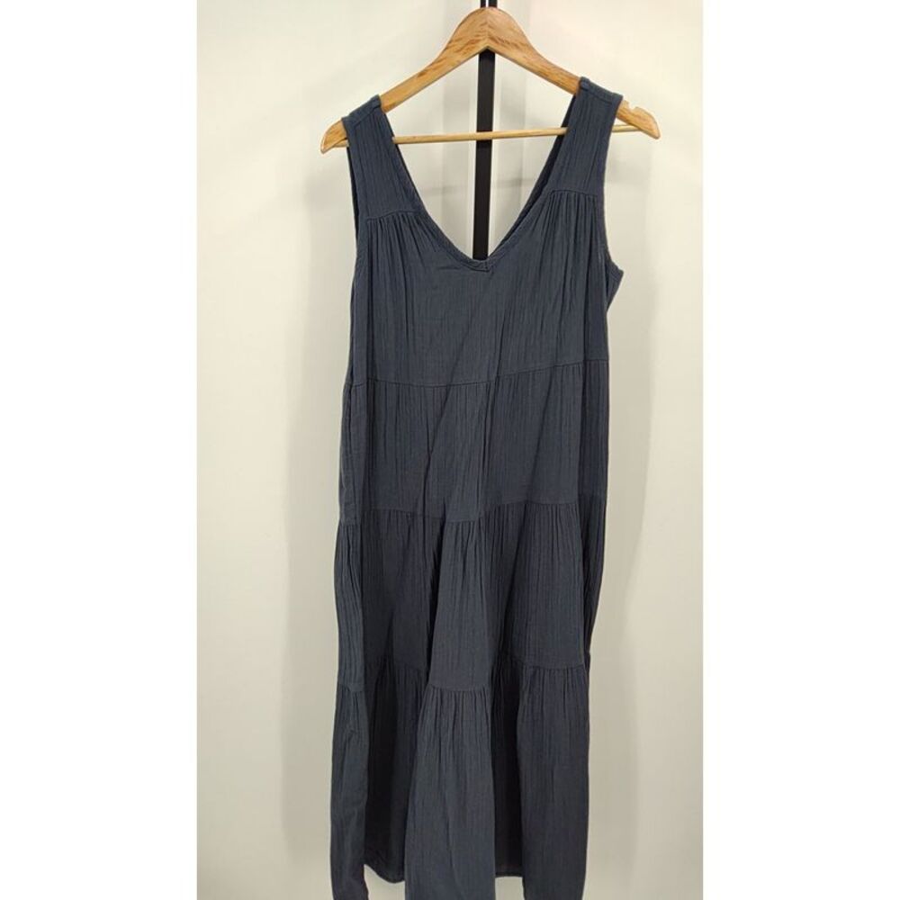 Quince Slate Blue Tiered Sleeveless Maxi Dress